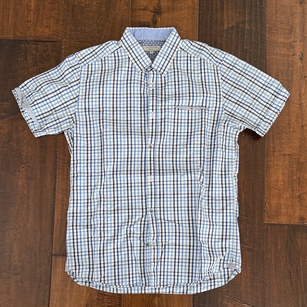 Ted Baker White and Blue Plaid Casual Shirt